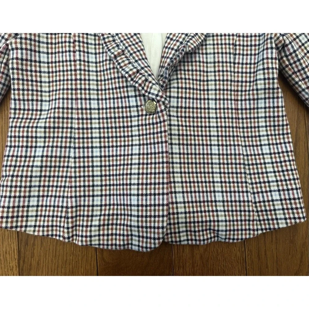 Janie and Jack Plaid Blazer Kids Size 4 Gold Button‎ Equestrian Riding Preppy